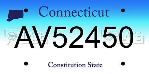AV52450 Connecticut License Plate