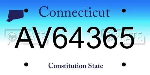 AV64365 Connecticut License Plate