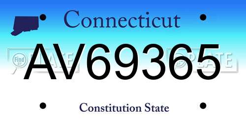 AV69365 Connecticut License Plate