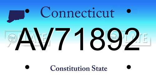 AV71892 Connecticut License Plate