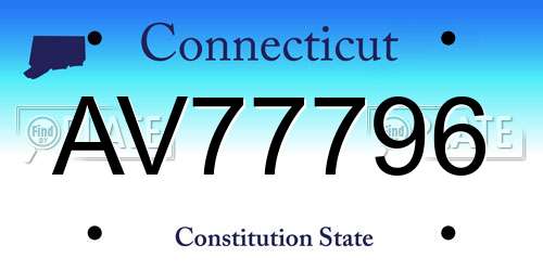 AV77796 Connecticut License Plate