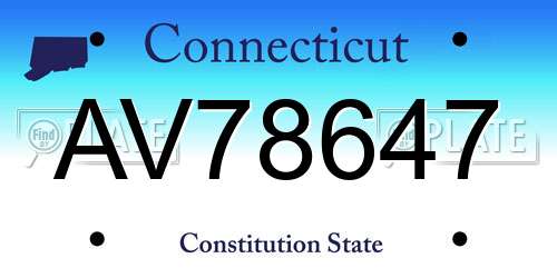 AV78647 Connecticut License Plate