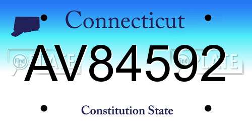 AV84592 Connecticut License Plate