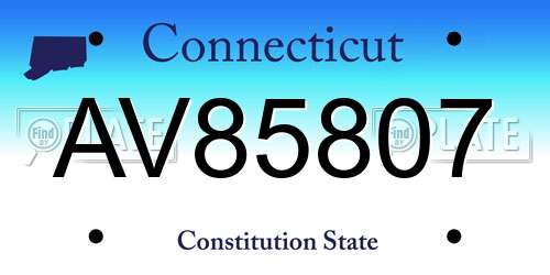 AV85807 Connecticut License Plate