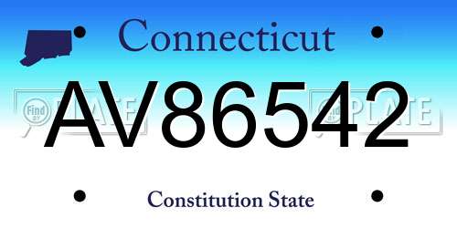 AV86542 Connecticut License Plate