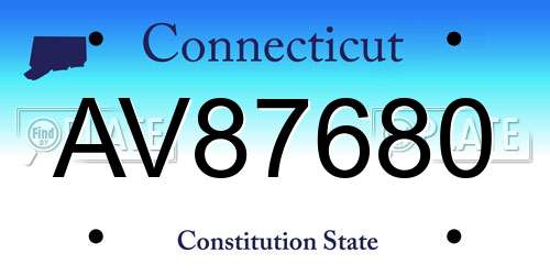 AV87680 Connecticut License Plate