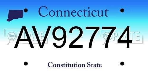 AV92774 Connecticut License Plate