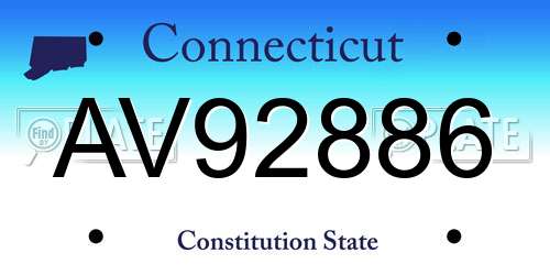 AV92886 Connecticut License Plate