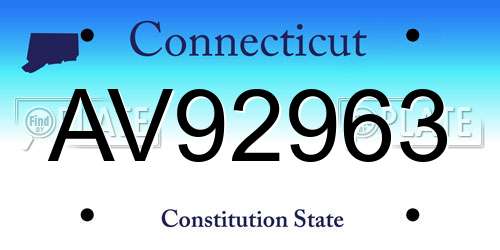 AV92963 Connecticut License Plate