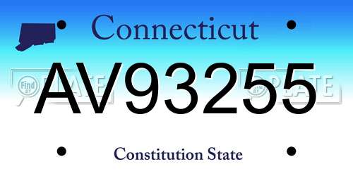 AV93255 Connecticut License Plate