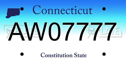 AW07777 Connecticut License Plate
