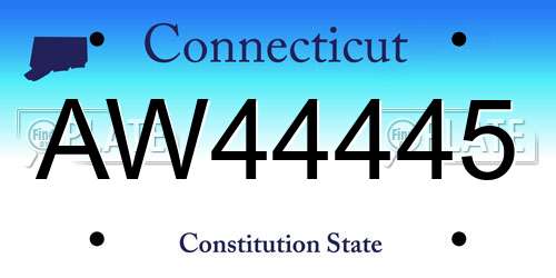 AW44445 Connecticut License Plate