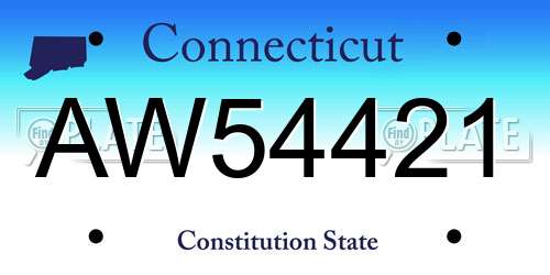AW54421 Connecticut License Plate