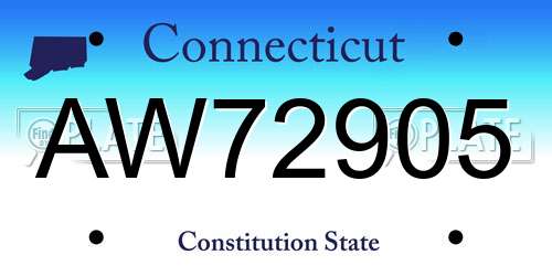 AW72905 Connecticut License Plate