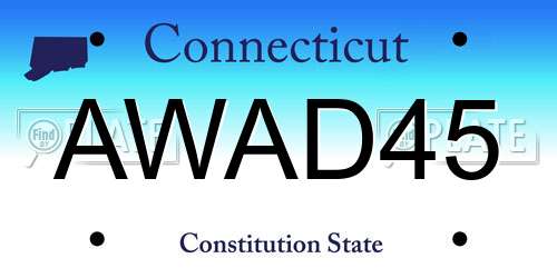 AWAD45 Connecticut License Plate