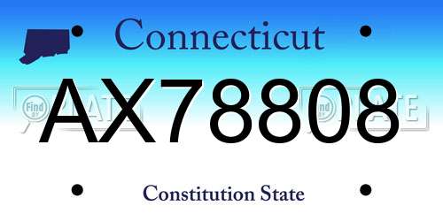 AX78808 Connecticut License Plate