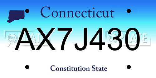 AX7J430 Connecticut License Plate