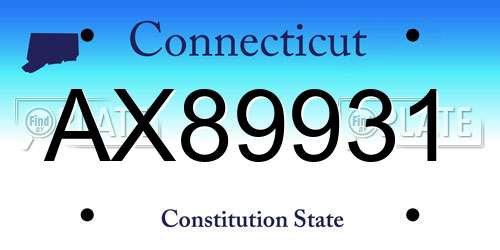 AX89931 Connecticut License Plate