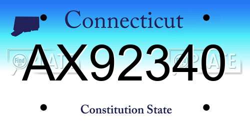 AX92340 Connecticut License Plate