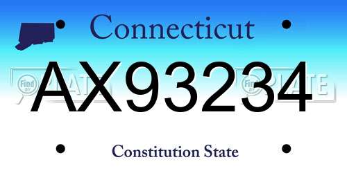 AX93234 Connecticut License Plate