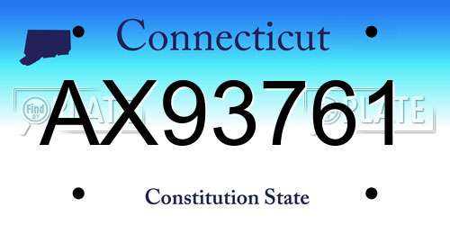 AX93761 Connecticut License Plate