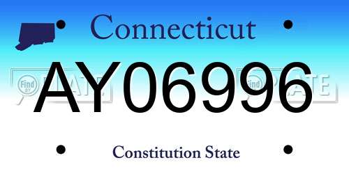 AY06996 Connecticut License Plate