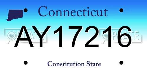 AY17216 Connecticut License Plate