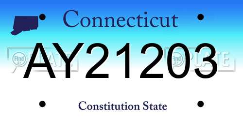 AY21203 Connecticut License Plate