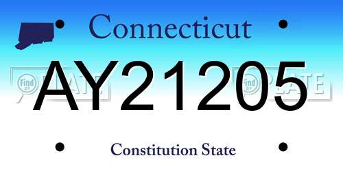 AY21205 Connecticut License Plate