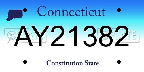 AY21382 Connecticut License Plate