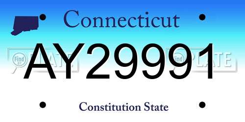 AY29991 Connecticut License Plate