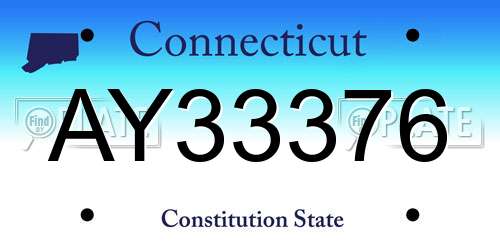 AY33376 Connecticut License Plate