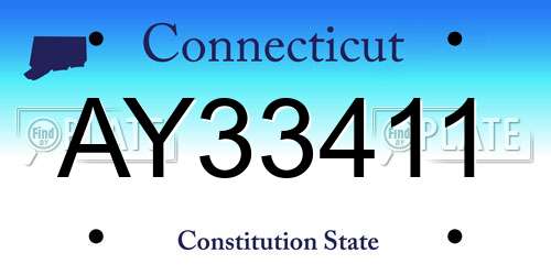 AY33411 Connecticut License Plate