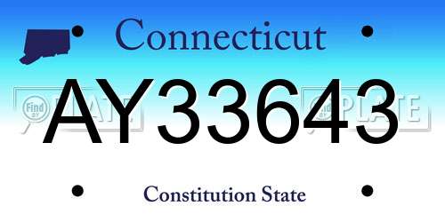 AY33643 Connecticut License Plate