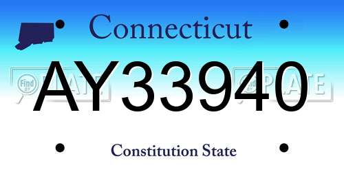 AY33940 Connecticut License Plate
