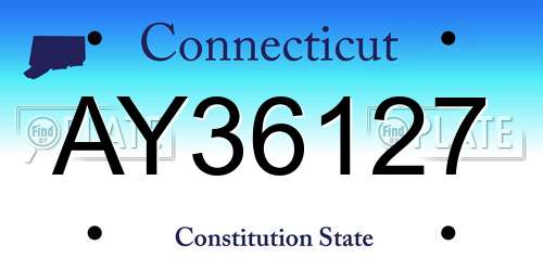 AY36127 Connecticut License Plate