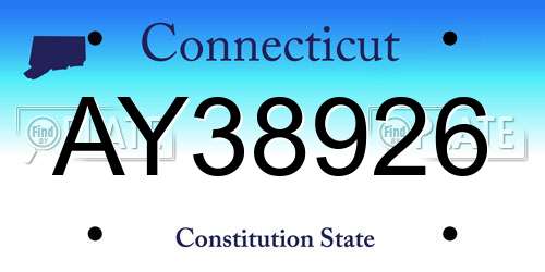 AY38926 Connecticut License Plate
