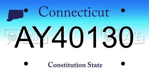AY40130 Connecticut License Plate