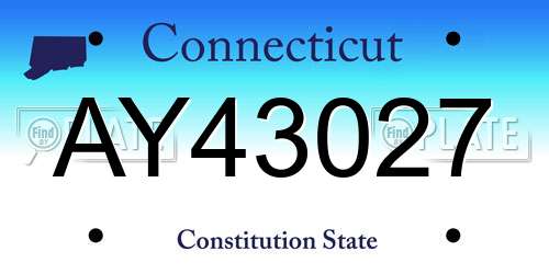 AY43027 Connecticut License Plate