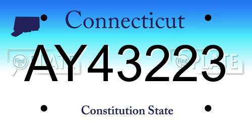 AY43223 Connecticut License Plate