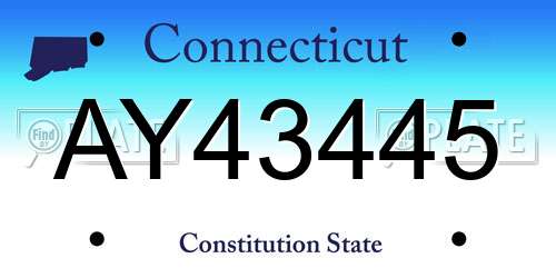 AY43445 Connecticut License Plate