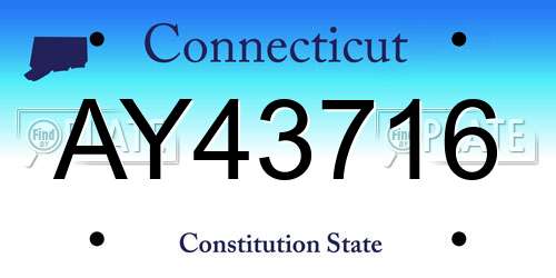 AY43716 Connecticut License Plate