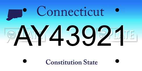 AY43921 Connecticut License Plate