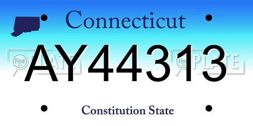 AY44313 Connecticut License Plate