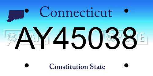 AY45038 Connecticut License Plate
