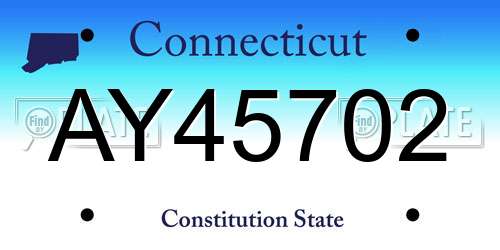 AY45702 Connecticut License Plate