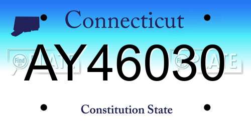 AY46030 Connecticut License Plate