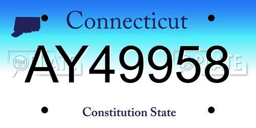 AY49958 Connecticut License Plate