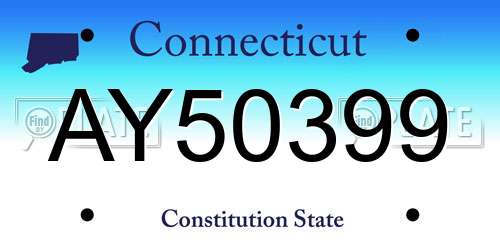 AY50399 Connecticut License Plate