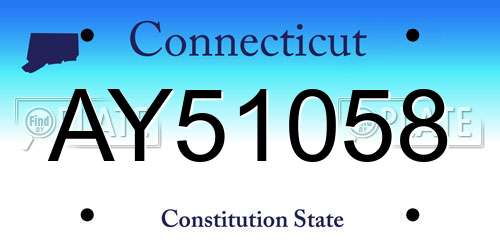 AY51058 Connecticut License Plate